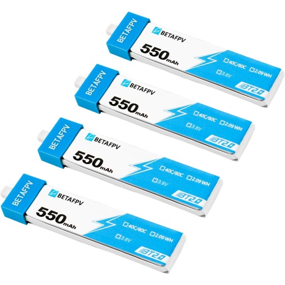 BETAFPV 4pcs BT2.0 550mAh 1S 3.8V 40C/80C Battery Compatible 75-85mm 1S Racing Whoop Drone Quadcopters Drone Accessory
